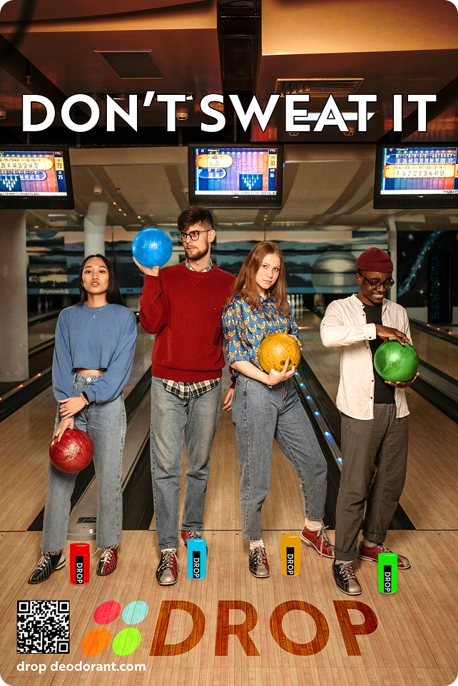 friends bowling with DROP deodorant